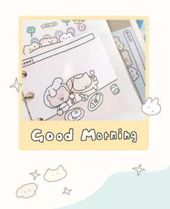Cute Korean style memo pad detail, cartoon animal illustrations and spiral binding for daily use.