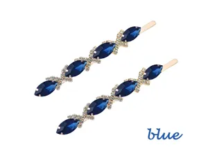 Elegant barrette a cheveux bleue strass style coreen longue pince cheveux accessoire