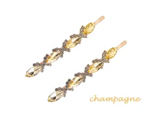 Élégante longue pince à cheveux en strass champagne accessoire de mode pour femme détail