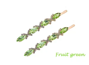 Pinces a cheveux en strass, long epingle en cristal vert, accessoire de mode pour femmes.