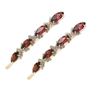 Élégant ensemble de pinces à cheveux en strass rouges cristaux étincelants pour femmes filles
