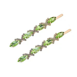 Épingle à cheveux en strass vert style coréen long clip de frange de mode pour femmes