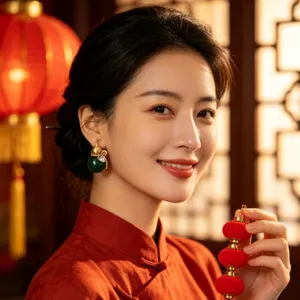 Chinesische traditionelle rote grüne Kürbis Ohrringe Retro Damen Schmuck elegante Geschenkidee