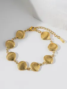 Pulsera de abalorios de concha de acero inoxidable dorado para mujer, joya de verano elegante.