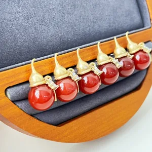 Rote Achat Kürbis Ohrringe Set elegante goldene Metall süße Glücksbringer Schmuck Accessoire