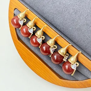 Chinesischer Stil roter Achat Kürbis Anhänger Retro Schmuck Detail exquisite Handwerkskunst