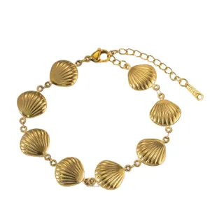 Pulsera de Concha de Oro de Acero Inoxidable Joyería de Playa Vintage para Mujer