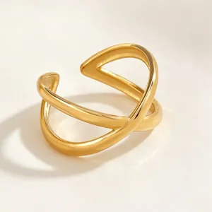 Minimalist gold stainless steel open ring for women, stylish vintage geometric jewelry.