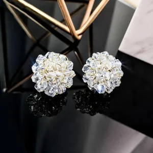 Minimalistische Synthetische Kristall Blume Kugel Ohrstecker Edelstahl Stift Handgemachte Kleine Frische Zierliche Schmuck Für Damen