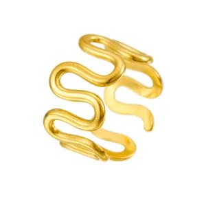 Stylish 18K gold plated stainless steel wavy open ring for women fashion trendy jewelry