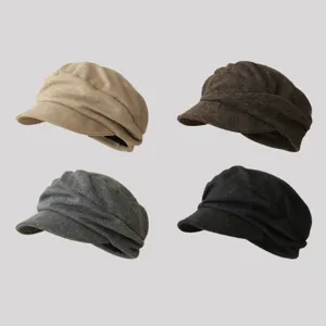 Berretto da Strillone Plicsettato Stile Vintage Giapponese per Uomo Donna Tinta Unita Corona Piatta Berretto con Visiera Invernale Regolabile
