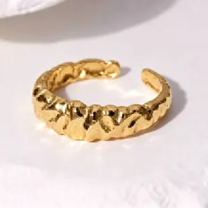Gold irregular hammered open ring for women, stainless steel adjustable jewelry main image