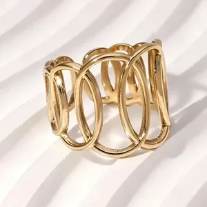 Minimalistischer 18K vergoldeter Edelstahl Offener Ring mit geometrischem Hohl-Oval-Design Damen.
