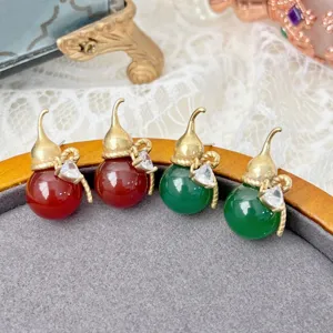 Rot grün Achat Kürbis Ohrringe Retro chinesischen Stil Metall Schmuck Detail für Damen Mode