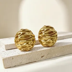 Vintage Textured Metal Ball Stud Earrings For Women French Retro Geometric Irregular Gold Earrings Luxury Jewelry Gift