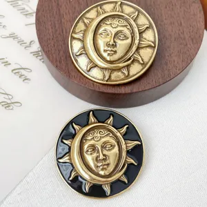 Vintage sun moon face relief metal brooch creative badge pin for coat suit bag accessories