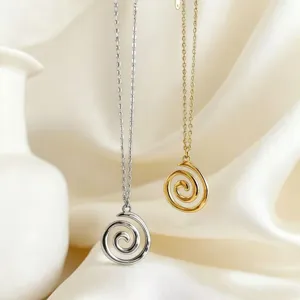 Fashion Stainless Steel Swirl Geometric Pendant Necklace Hoop Earrings For Women Minimalist Threaded Circle Jewelry Gift