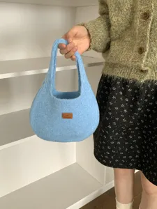 Light blue solid knit handbag minimalist casual shoulder underarm bag for women autumn winter
