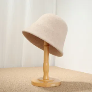 Detailed view of French vintage wool bucket hat, warm winter fisherman hat texture close up