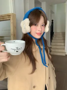 Cozy winter plush strap earmuffs for women, stylish and warm windproof ear cover details.