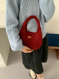 Korean style solid color knit hobo bag elegant women shoulder underarm bag autumn winter versatile commuter bag