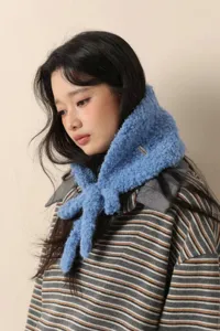 Koreanischer einfarbiger Lammfleece warmer Ohrenschützer Latz Winter gemütlicher Strickschal für Damen