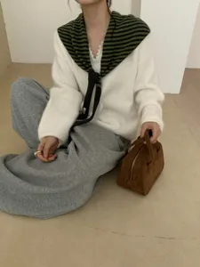 Korean winter new pure wool striped ribbon kerchief scarf, stylish versatile design.