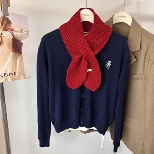 Écharpe Croisée en Tricot Style Coréen pour Femmes Automne Hiver Couleur Unie Tour de Cou Élégant Doux Chaud Écharpe Décorative