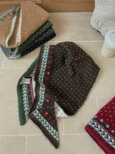 Vintage Jacquard Knitted Triangle Scarf Women Autumn Winter Warm Colorblock Shawl