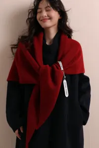 Damen rote gestrickte Dreiecksstola kuschelig Winter warmer dicker Umhang Mode Schal