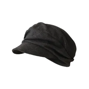 Berretto gavroche plissettato grigio scuro, cappello piatto in stile giapponese per autunno.