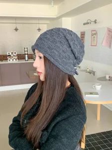 Damen Strickmütze grau glitzer slouchy Wintermütze verstellbare Kordel Freizeit Kappe