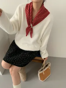 Bufanda triangular de punto de rayas finas estilo coreano mujer otoño invierno pañuelo cálido