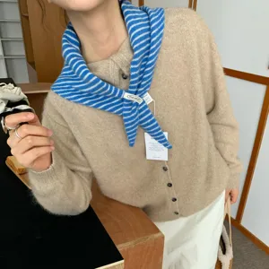 Bufanda Triangular de Punto de Rayas Finas de Contraste de Estilo Coreano para Mujer Casual Cálido Bloques de Color Accesorios