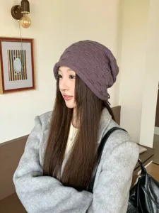 Damen Herbst Winter Strickmütze glänzende Seide Fischschuppen Slouchy Mütze verstellbarer Rand