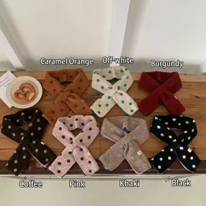 Retro polka dot knitted cross scarf, winter warm neck warmer, multiple color options available for women.