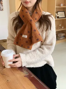 Retro polka dot knitted scarf women winter warm cross neckerchief cute fashion chic