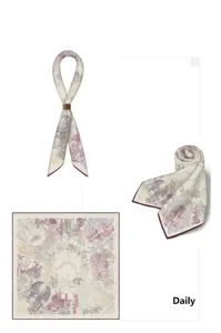 Luxuriöses 70cm Seidentuch mit Vintage-Toile-de-Jouy-Druck, elegante handgerollte Kanten für Frauen.