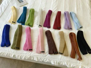 Solid color knitted baguette scarf retro versatile small neckerchief winter warm muffler