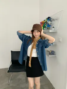 Sciarpa stretta a maglia stile coreano da donna, foulard caldo invernale retrò in lana dettaglio.