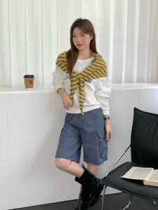 Korean style striped knit triangular shawl scarf for women autumn winter warm stylish cape.