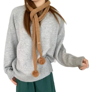 Damen lässiger Strickschmaler Schal mit niedlichen Bommeln, perfektes Accessoire für den Herbst.