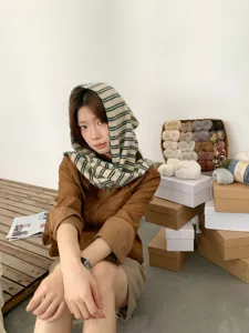 Korean style striped knitted triangle scarf winter warm fashion hood shawl for women