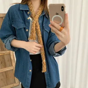 Sciarpa a maglia sottile e stretta da donna, colletto caldo autunno inverno stile retro.