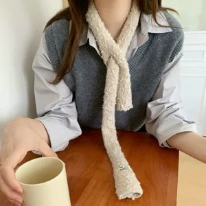Sciarpa in maglia sottile stile coreano da donna, morbido scaldacollo invernale caldo ed elegante.