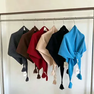 Châle Triangle 100% Laine pour Femme Avec Franges Style Coréen Élégant Doux Chaud Pashmina pour Fête Décontracté Écharpes d'Hiver