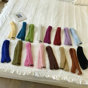 Solid Color Knitted Small Scarf Women Retro Acrylic Baguette Scarf Winter Warm Chic Neckwear Fashion Accessories