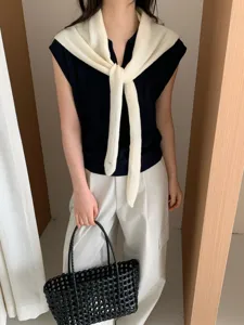 Bufanda triangular de lana pura con cinta mujer otoño invierno moda chic elegante tejida