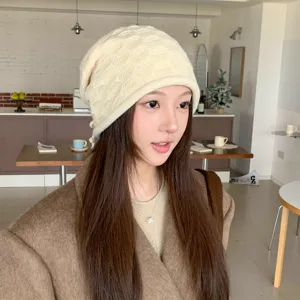Damen Strick Slouch Beanie Mütze lässig Herbst Winter warme Fischschuppen Muster Mütze