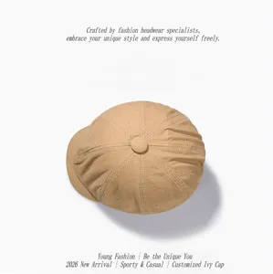 Klassische gewaschene Khaki Schiebermütze für Damen und Herren, retro Newsboy Cap mit Schirm.